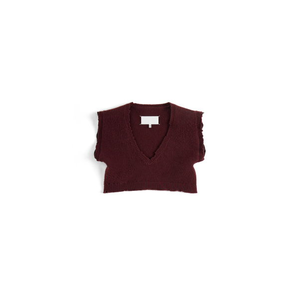 Maison Margiela Lived-In Raw-Edge Knit Vest in Bordeaux | Luxury Shoes 