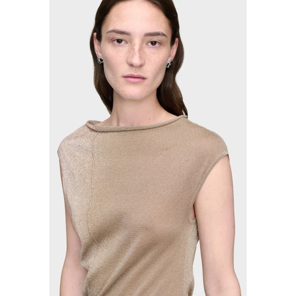 Maison Margiela Metallic Knit Maxi Dress in Pink Beige | Maxi Dresses | Luxury Shoes 