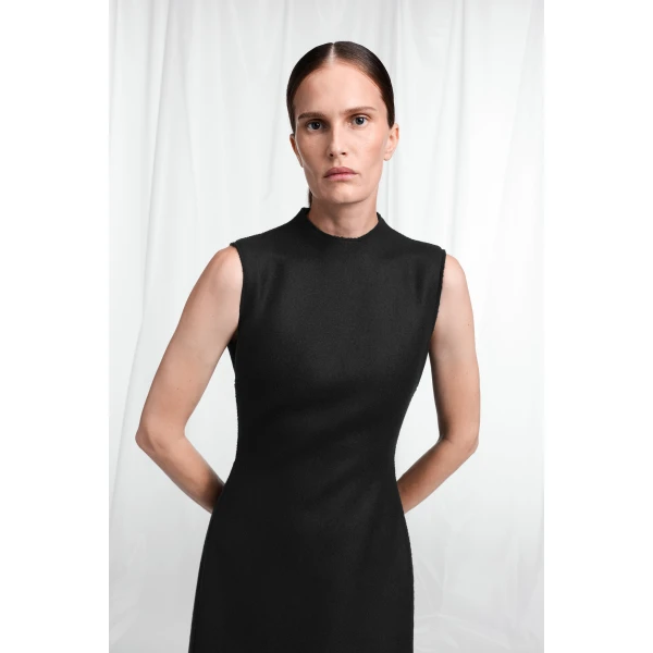 Maison Margiela Mock-Neck Virgin Wool Maxi Dress in Black | Maxi Dresses | Luxury Shoes 