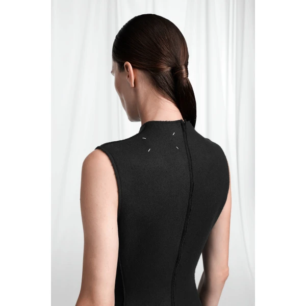 Maison Margiela Mock-Neck Virgin Wool Maxi Dress in Black | Maxi Dresses | Luxury Shoes 
