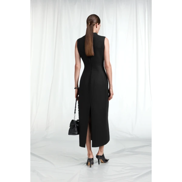 Maison Margiela Mock-Neck Virgin Wool Maxi Dress in Black | Maxi Dresses | Luxury Shoes 