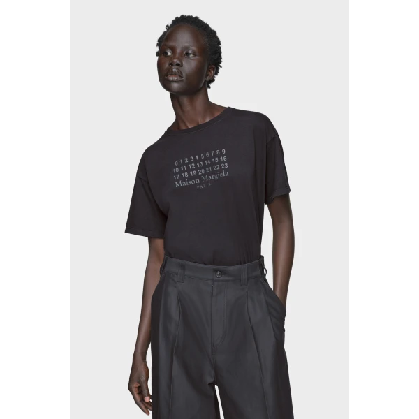 Maison Margiela Numeric Cotton Jersey T-Shirt in Black | T-shirts | Luxury Shoes 