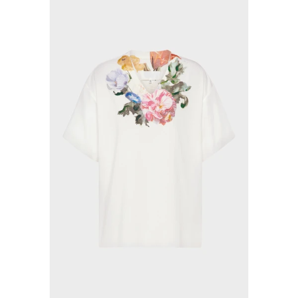 Maison Margiela Painted Flower Jersey T-Shirt in White | T-shirts | Luxury Shoes 