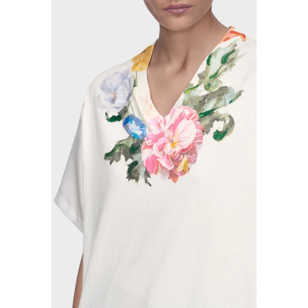 Maison Margiela Painted Flower Jersey T-Shirt in White | T-shirts | Luxury Shoes 