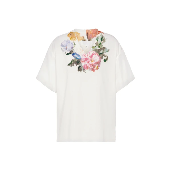 Maison Margiela Painted Flower Jersey T-Shirt in White | Luxury Shoes 