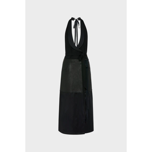 Maison Margiela Patchwork Halterneck Dress in Black | Midi Dresses | Luxury Shoes 