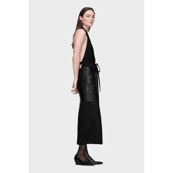 Maison Margiela Patchwork Halterneck Dress in Black | Midi Dresses | Luxury Shoes 