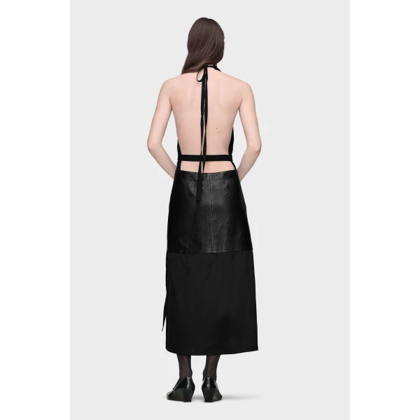 Maison Margiela Patchwork Halterneck Dress in Black | Midi Dresses | Luxury Shoes 