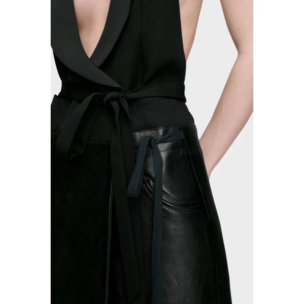 Maison Margiela Patchwork Halterneck Dress in Black | Midi Dresses | Luxury Shoes 