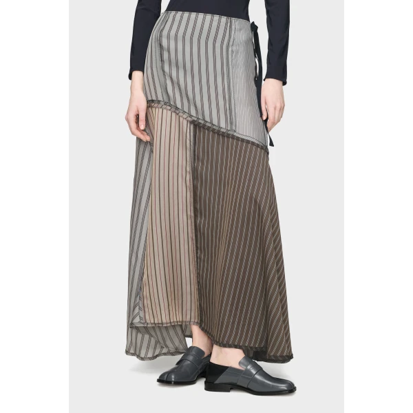 Maison Margiela Patchwork Long Skirt in Brown | Maxi Skirts | Luxury Shoes 