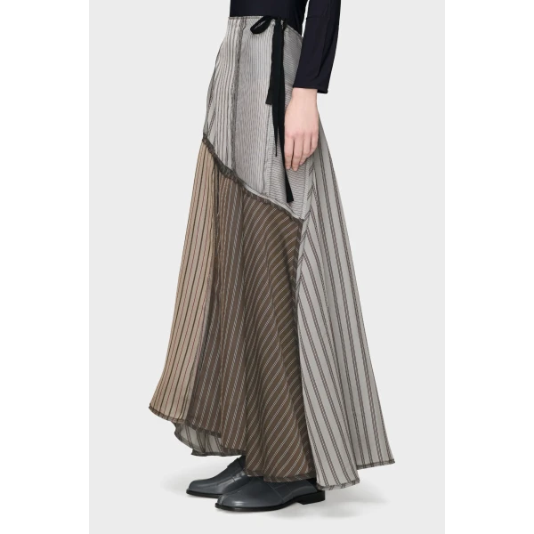 Maison Margiela Patchwork Long Skirt in Brown | Maxi Skirts | Luxury Shoes 