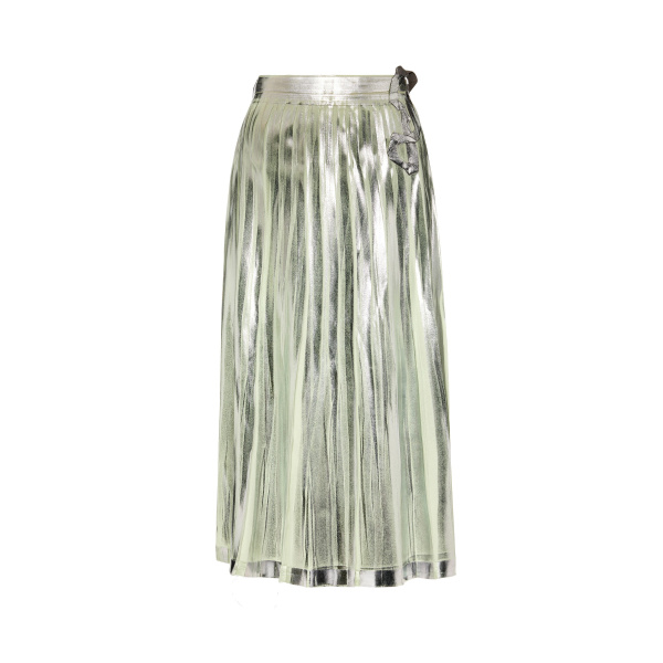 Maison Margiela Pleated Metallic Silk Midi Skirt in Aloe Vera | Luxury Shoes 