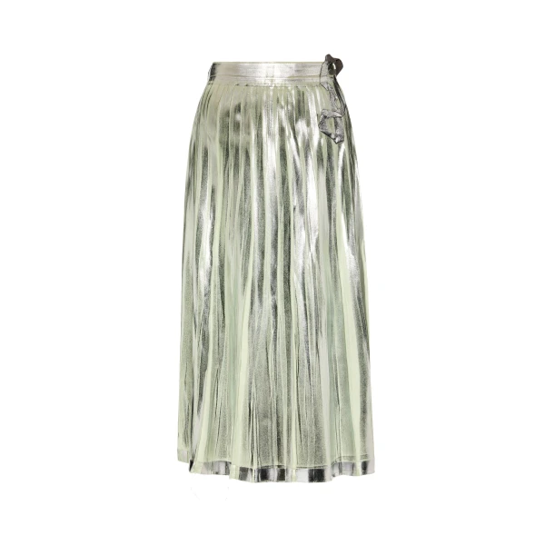 Maison Margiela Pleated Metallic Silk Midi Skirt in Aloe Vera | Luxury Shoes 