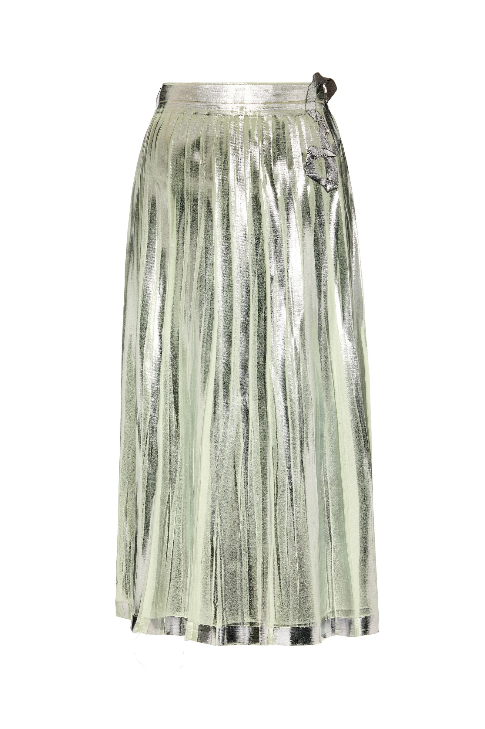 Maison Margiela Pleated Metallic Silk Midi Skirt in Aloe Vera Maison Margiela Pleated Metallic Silk Midi Skirt in Aloe Vera | Luxury Shoes