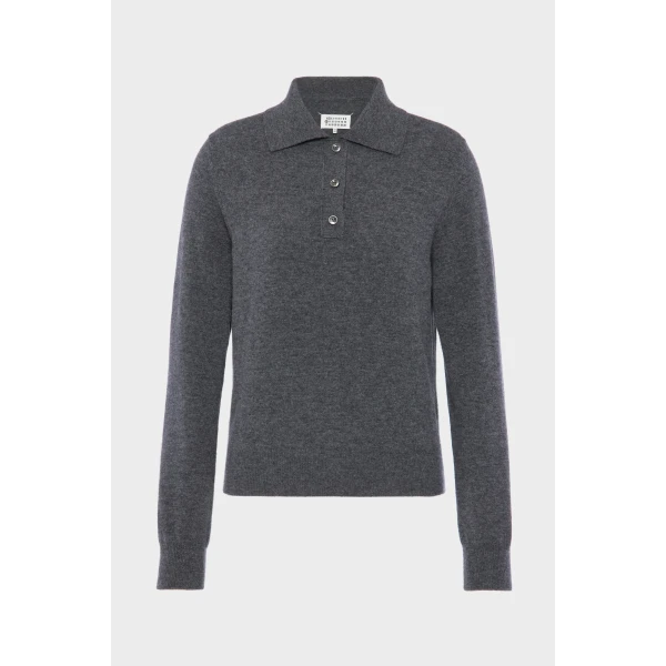 Maison Margiela Polo Knit Top in Dark Grey | Sweaters | Luxury Shoes 