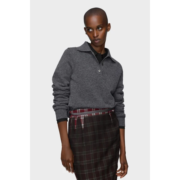 Maison Margiela Polo Knit Top in Dark Grey | Sweaters | Luxury Shoes 