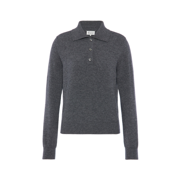 Maison Margiela Polo Knit Top in Dark Grey | Luxury Shoes 