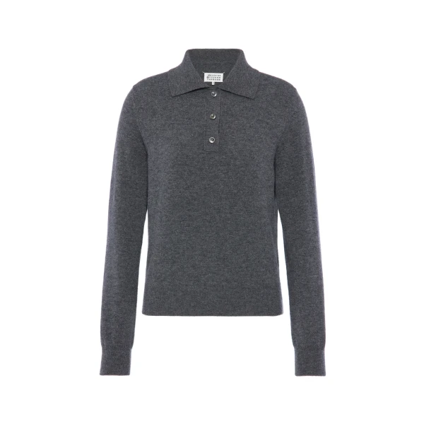 Polo Knit Top in Dark Grey
