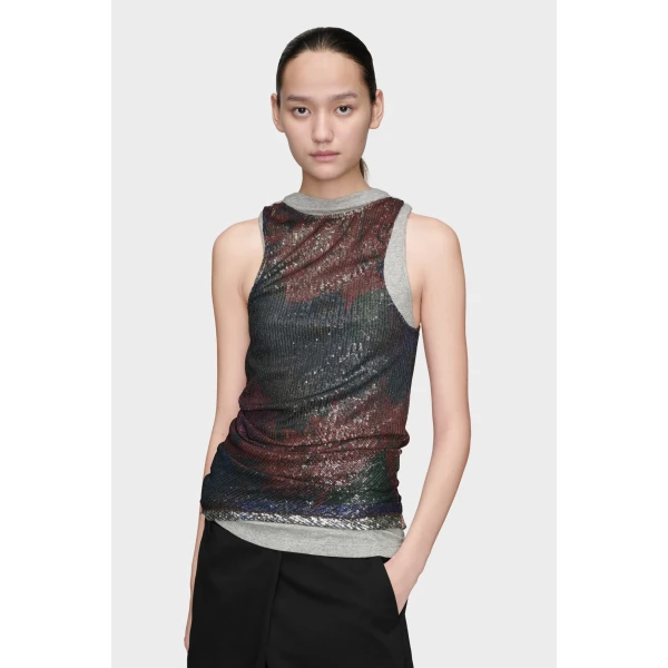 Maison Margiela Printed Draped Top in Mist | Sleeveless | Luxury Shoes 