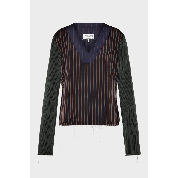 Maison Margiela Printed Long-Sleeve Top in Blue and Black | Long Sleeve | Luxury Shoes 