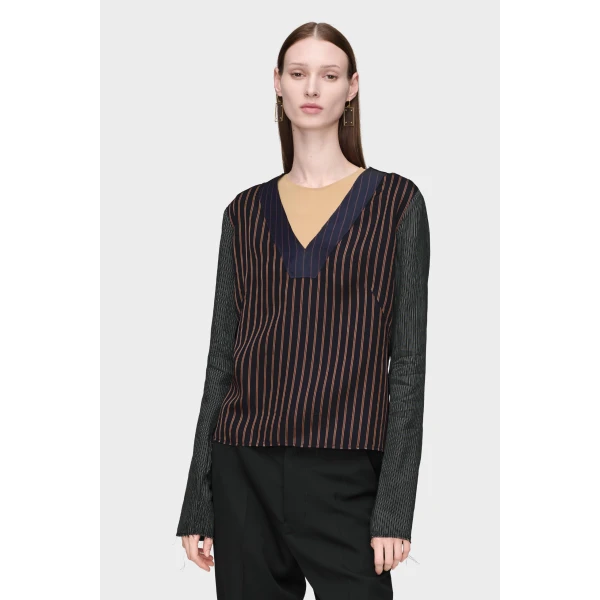 Maison Margiela Printed Long-Sleeve Top in Blue and Black | Long Sleeve | Luxury Shoes 