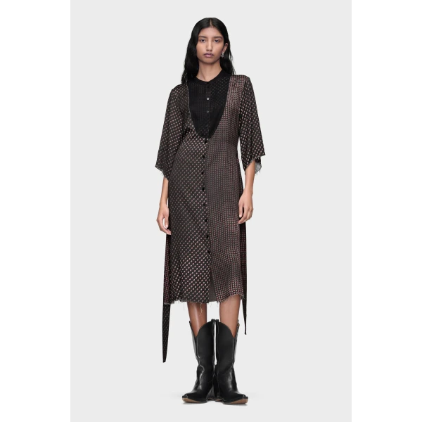 Maison Margiela Printed Midi Shirt Dress in Black | Midi Dresses | Luxury Shoes 