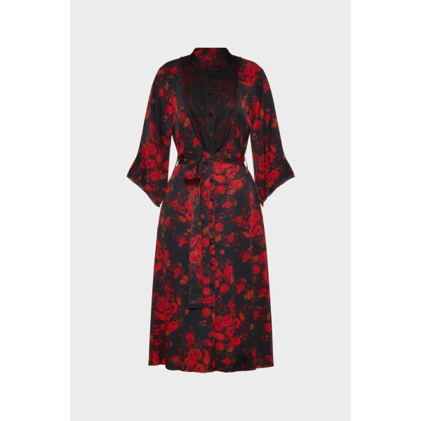 Maison Margiela Printed Midi Shirt Dress in Red | Midi Dresses | Luxury Shoes 