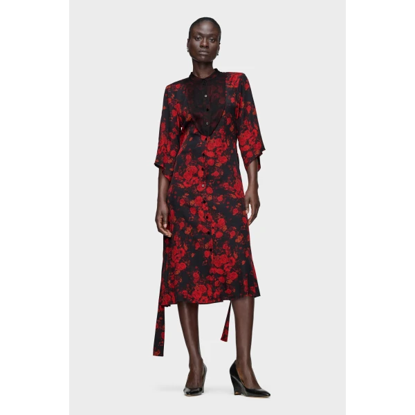 Maison Margiela Printed Midi Shirt Dress in Red | Midi Dresses | Luxury Shoes 