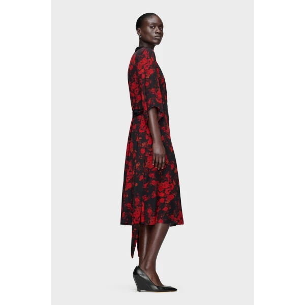 Maison Margiela Printed Midi Shirt Dress in Red | Midi Dresses | Luxury Shoes 