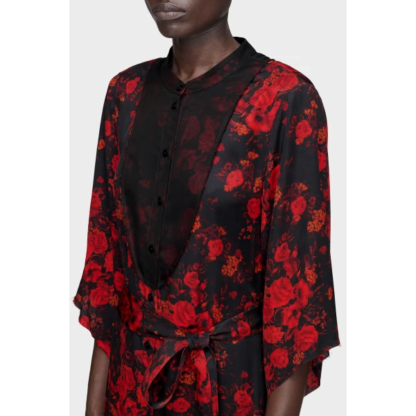 Maison Margiela Printed Midi Shirt Dress in Red | Midi Dresses | Luxury Shoes 