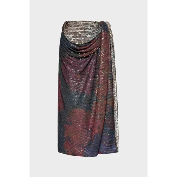Maison Margiela Printed Paillettes Draped Maxi Skirt in Mist | Maxi Skirts | Luxury Shoes 