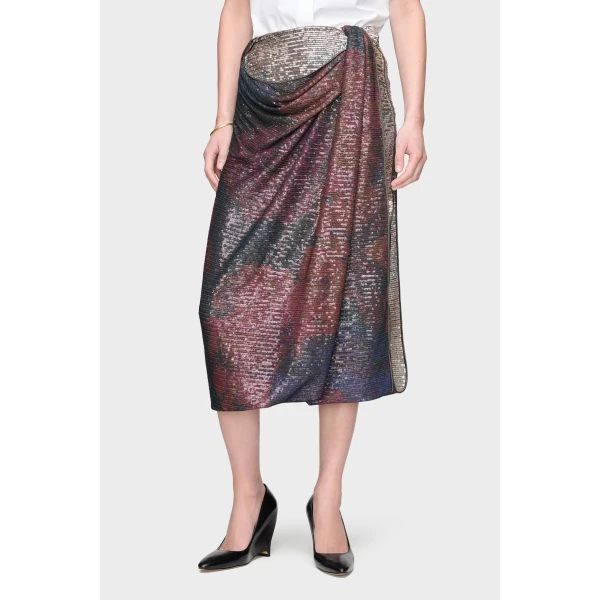 Maison Margiela Printed Paillettes Draped Maxi Skirt in Mist | Maxi Skirts | Luxury Shoes 