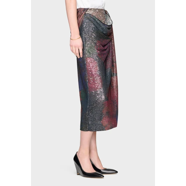 Maison Margiela Printed Paillettes Draped Maxi Skirt in Mist | Maxi Skirts | Luxury Shoes 