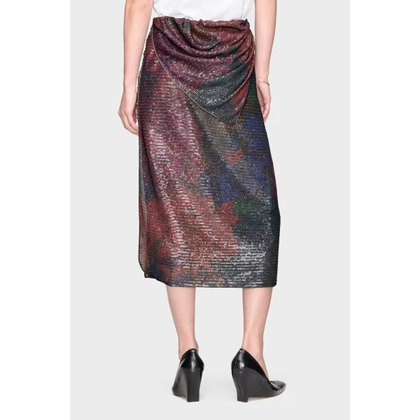 Maison Margiela Printed Paillettes Draped Maxi Skirt in Mist | Maxi Skirts | Luxury Shoes 
