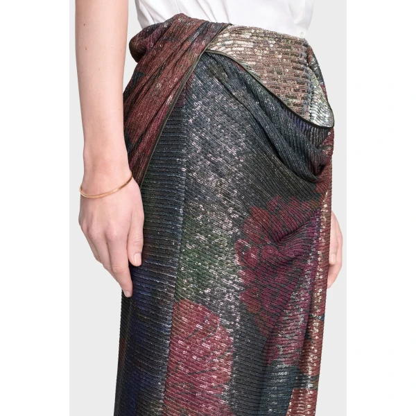 Maison Margiela Printed Paillettes Draped Maxi Skirt in Mist | Maxi Skirts | Luxury Shoes 