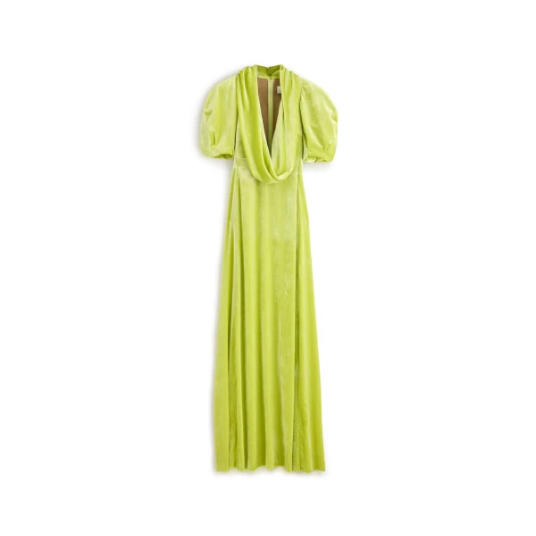 Maison Margiela Puff-Sleeve Velvet Cowl Maxi Dress in Lime Green | Luxury Shoes 