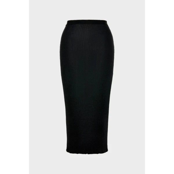 Maison Margiela Ribbed Wool Midi Skirt in Black | Midi Skirts | Luxury Shoes 