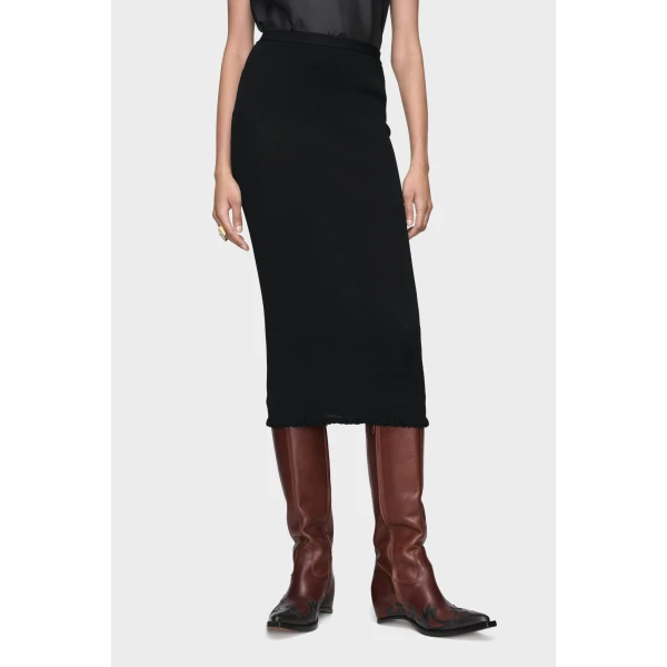 Maison Margiela Ribbed Wool Midi Skirt in Black | Midi Skirts | Luxury Shoes 