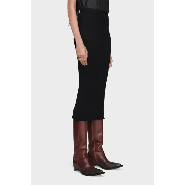 Maison Margiela Ribbed Wool Midi Skirt in Black | Midi Skirts | Luxury Shoes 