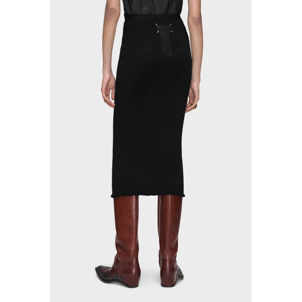 Maison Margiela Ribbed Wool Midi Skirt in Black | Midi Skirts | Luxury Shoes 