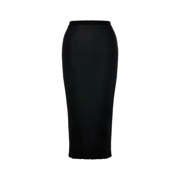 Maison Margiela Ribbed Wool Midi Skirt in Black | Luxury Shoes 