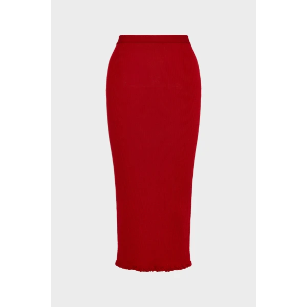 Maison Margiela Ribbed Wool Midi Skirt in Red | Midi Skirts | Luxury Shoes 