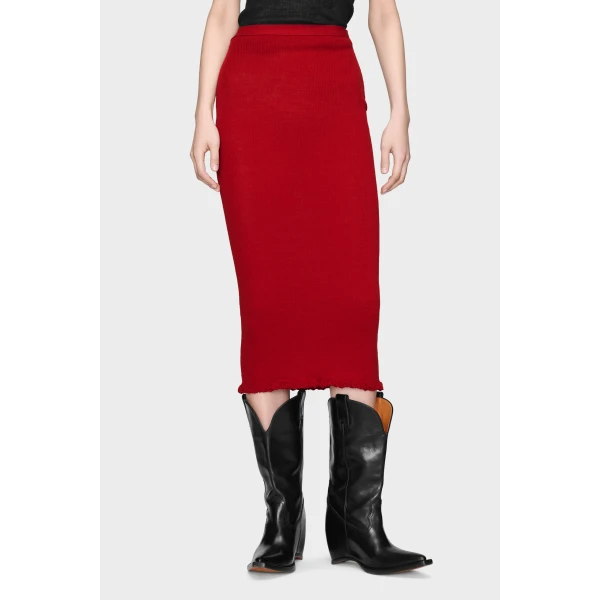 Maison Margiela Ribbed Wool Midi Skirt in Red | Midi Skirts | Luxury Shoes 