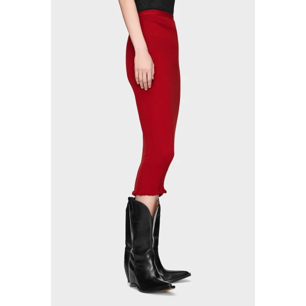Maison Margiela Ribbed Wool Midi Skirt in Red | Midi Skirts | Luxury Shoes 