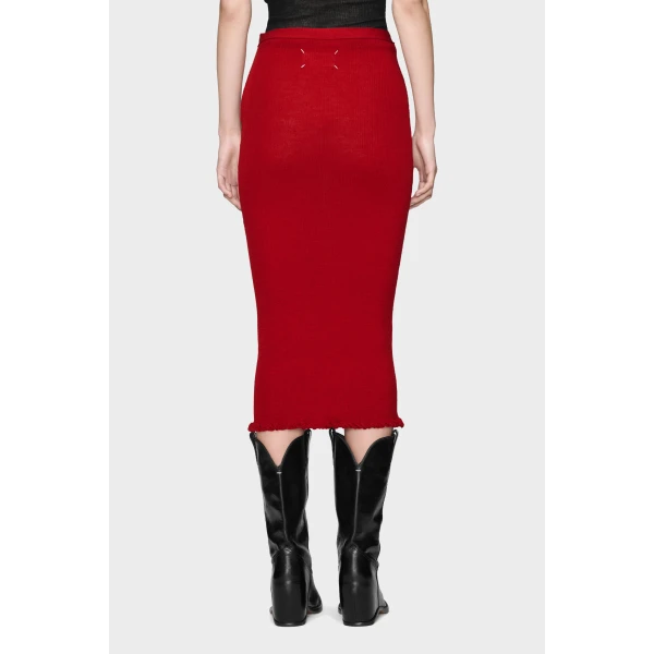 Maison Margiela Ribbed Wool Midi Skirt in Red | Midi Skirts | Luxury Shoes 