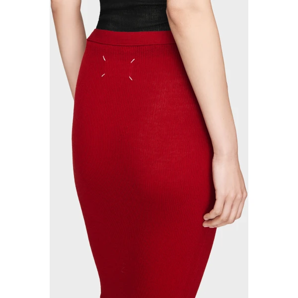 Maison Margiela Ribbed Wool Midi Skirt in Red | Midi Skirts | Luxury Shoes 