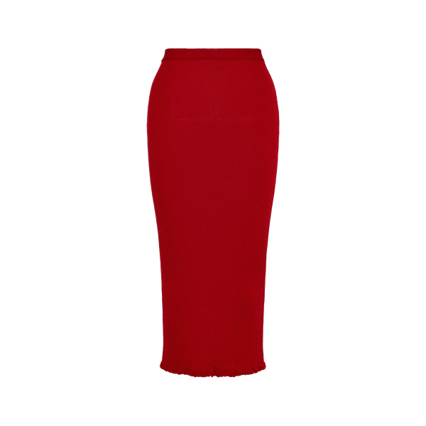 Maison Margiela Ribbed Wool Midi Skirt in Red | Luxury Shoes 