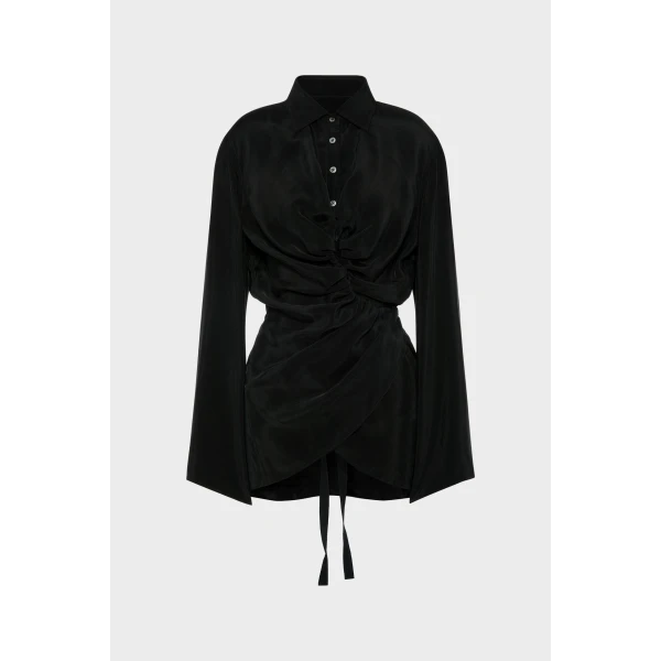 Maison Margiela Ruched Wrap Shirt in Black | Shirts | Luxury Shoes 