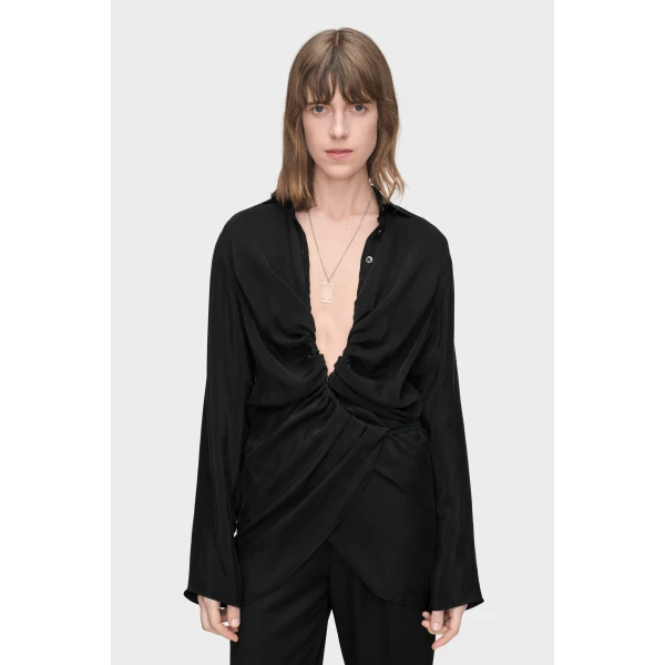 Maison Margiela Ruched Wrap Shirt in Black | Shirts | Luxury Shoes 