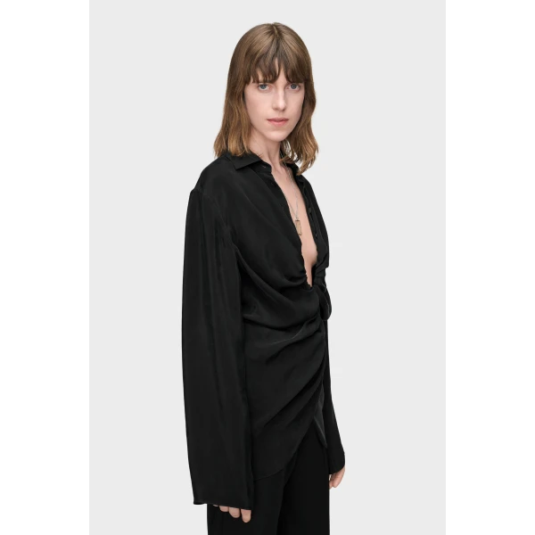 Maison Margiela Ruched Wrap Shirt in Black | Shirts | Luxury Shoes 